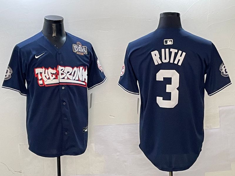 Men New York Yankees #3 Ruth Drak Blue four generations Joint Name 2025 Nike MLB Jersey style 2